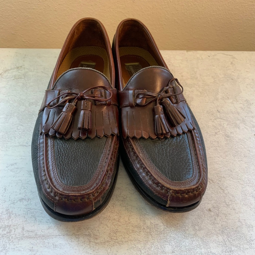Johnston & Murphy Mens 10.5 M Kiltie Tassel Loafers Brown Black Handcrafted USA - Picture 6 of 15